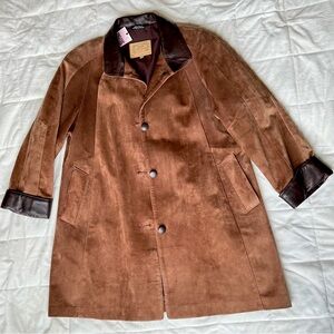 Men's Brown Suede Trench Coat with Leather Accents
